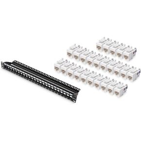 Cable Matters Rack or Wall Mount 24-Port Cat6, Cat 6 Keystone Patch Panel (Blank Patch Panel) & Slim Profile 90 Degree Cat 6 RJ45 Keystone Jack in White