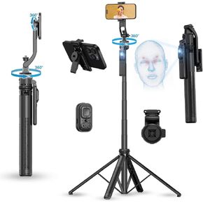 ترايبود تتبع الوجه من الذكاء الاصطناعي مع التحكم في الإيماءات ، وعصا شخصية 360 درجة ، وقصة قابلة للتعديل لأجهزة iPhone & Android ، رائعة لتسجيل الفيديو ، إنشاء المحتوى ، البث المباشر (68 بوصة)