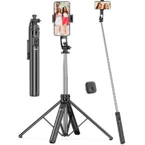 71" Quadrapod, All in One Selfie Stick Tripod with Remote & Phone Holder, Extendable Cell Phone Tripod with 1/4" Screw, Travel Tripod Stand for Cell Phone & Camera Compatible with iPhone, Android