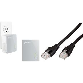 TP-Link AV600 Powerline Ethernet Adapter - Plug&Play, Power Saving, Nano Powerline Adapter(Tl-PA4010 Kit) with AmazonBasics RJ45 Cat-6 Ethernet Patch Internet Cable - 10 Feet (3 Meters) Bundle