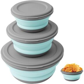 3Pcs Collapsible Camping Bowl Sets, Portable Silicone Bowl with Lid, Folding Bowl, Portable Salad Bowl, Folding Lunch Box for Camping, Hiking, Kitchen, Green