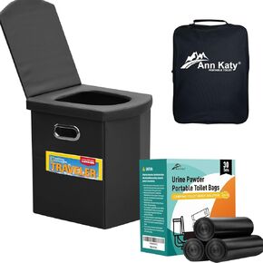 Upgrade XL Portable Toilet for Adults, Extra Large Portable Travel Floding Toilet 30 Packs,Portable & Fast-Absorbing Camp Toilet Chemicals with 5 Gallon Bucket Toilet Luggable Drawstring Bag