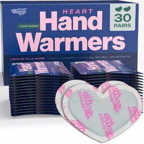 Heart Shape Hand Warmers (30 Pairs) - Up to 12 Hours of Heat, Super Long Lasting - Easy, All Natural - Air Activated, for Body & Hands - Odorless Hot Hand Warmer - Sport Temp