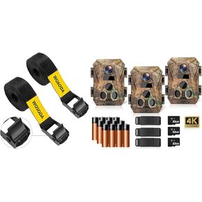Mini Trail Camera 3 Pack+Straps 2 Pack,4K 36MP Game Cameras with Night Vision Motion Activated Waterproof, Polyester Fiber Deer Camera Straps for Hunting Cameras Accessory
