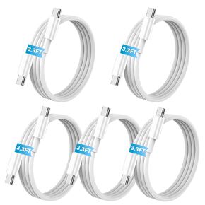 [5 عبوات] كابل الشحن السريع USB C إلى C 60W ، نقل البيانات 480 ميجابت في الثانية 【5 * 6.6 قدمًا ، PD 3.0 iPhone 16/16 Plus/16 Pro/16 Pro Max ، MacBook Pro 2020 ، iPad Pro/Air/Mini والمزيد من الأبيض））