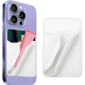 Phone Case Lip Gloss Holder,Silicone Lipgloss Holder with Card Holder,Self-Adhesive Lip Holder Suitable for iPhone and Android(White)