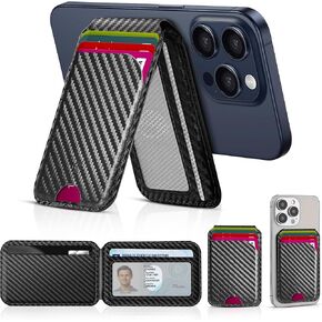 Magnetic Wallet for iPhone – 100% Genuine Napa Leather, 4000G Magnetic Lock, Slim and Durable Design, Adjustable Stand, Holds 5 Cards + ID, Easy Access (Black)