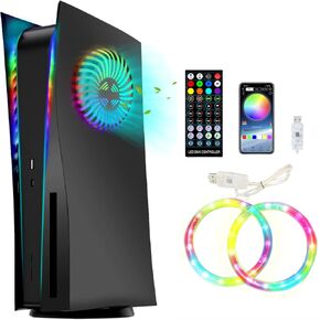 ألواح الوجه لوحدة وحدة التحكم PS5 مع شريط ضوء RGB LED ، بديل شل Cove لقرص PS5 مع فتحات التهوية ، 3 أوضاع تحكم ، 8 ألوان ، أكثر