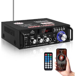298A Max 300Wx2 Home Stereo Amplifier, 5.0 Bluetooth Receiver for Home Stereo,RMS 40Wx2 Power Amp, Bass Treble Control, USB/SD/RCA/MIC/FM
