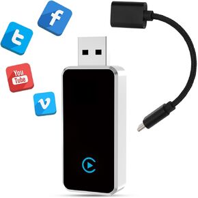 Carplay Adapter for iOS Phone, Plug and Play, 800+ Car Compatible, Adapter, Plug and Play, Reconnect Automatically for Safe Driving, for Android Auto and Carplay