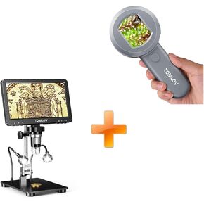 TOMLOV P10 Microscope for Adults Kids, Portable 100X Illuminated Jewelers Loupe, Handheld Coin Magnifier with Light for Collectors+DM9 Pro