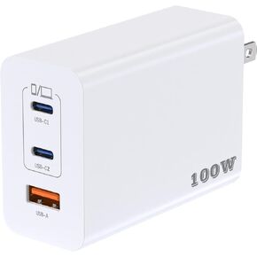 USB C Block 100W, GaN 3 Ports Wall Plug Super Fast Charging Block, PD+QC Multiport Power Adapter USB C Charger Type C for iPhone 16,15,14,13,12, iPad, MacBook, Galaxy S25, S24, S23