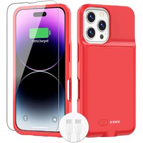 BOPPS Battery Case for iPhone 16 Pro, Ultra-Slim 15W Fast 8500mAh Portable Charger Case 360°Protection & Support Carplay Rechargeable Extended Battery Charging Cases for iPhone 16 Pro-6.3inch, Red