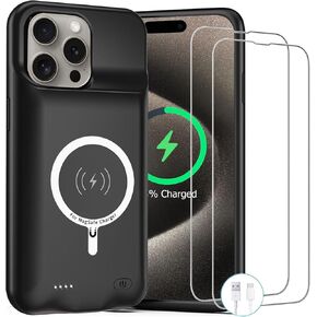 Battery Case for iPhone 15 Pro, 10000mAh Rechargeable Portable Charging Case with Wireless Charging, Compatible for iPhone 15 Pro (6.1 inch) with CarPlay, Extend Battery Pack Charger (Black)