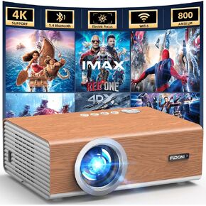 [Electric Focus/Auto Keystone] Projector with Wifi and Bluetooth, 800ANSI Native 1080P Portable Outdoor Movie Projector, Smart Home Proyector 4K Support for HDMI/USB/iOS/Android/Phone/PC, Retro Design