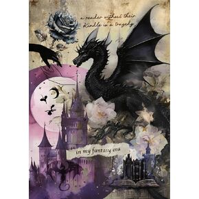 Fantasy Dragon Kindle Insert - Gothic Bookish E-Reader Cover - Aesthetic Kindle Insert for Clear Cases - Dark Fantasy Book Lover Gift, Medieval Castle & Dragon Art (11th Generation Paperwhite)