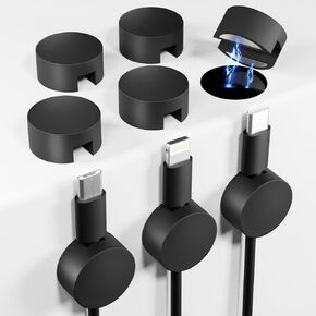 Viaky 8-Pack Plus Magnetic Cable Holder, Black Wires Clip Strong Self-Adhesive Organizer, Silicone Magnet Phone Charger Cord Keeper Neatly For Nightstand Wall Office Home Car Desk(L-Size)