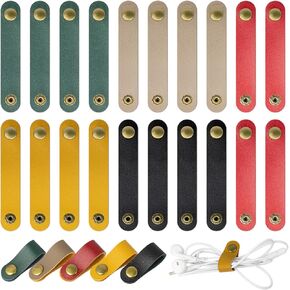 20 Pcs Leather Cord Organizer - Multiple Colors Leather Cable Straps Cord Organizer for Charging Cords, Reusable Cable Clips Leather, Multipurpose Leather Wire Cable Ties(5 Colors)