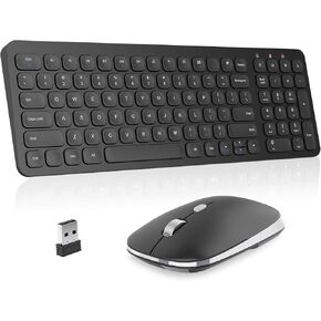 cimetech Wireless Keyboard Mouse Combo, Compact Full Size Wireless Keyboard and Mouse Set Less Noise Keys 2.4G Ultra-Thin Sleek Design for Windows, Computer, PC, Notebook, Laptop - Matte Black