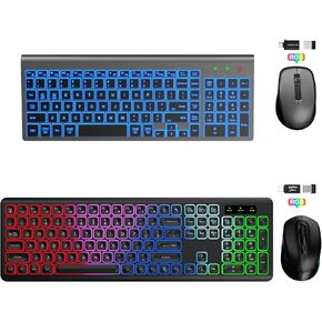 SABLUTE 2 Pack Light up Wireless Keyboard and Mouse Combo Rechargeable Long Battery Life, Silent Operation for Gaming and Office Use
