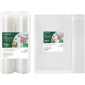 Bonsenkitchen Vacuum Food Sealer Bags 200 Quart 8" x 12"+2 Packs 11 in x 20 ft