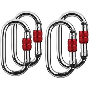 25KN Climbing Carabiner Hard Steel Silver Locking Carabiner Clip O-Shaped Climbing Carabiner Hook with Screwgate 4 Sets
