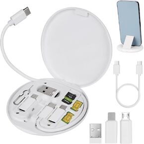 evron USB C Adapter OTG,Multi Charging Cable Conversion Set USB A & Type C to Micro,USB C to Micro USB,Data Transfer,SIM Card Pin,Phone Holder (White)