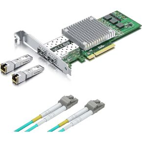 2 Pack 10Gbase-T Modules with 10Gb SFP+ PCI-E NIC and 2M OM3 LC to LC Fiber Patch Cable, 10G MultiMode SFP+ RJ45 Fiber Transceiver, Broadcom BCM57810S Network Card, Dual SFP+ Ports, PCI Express X8