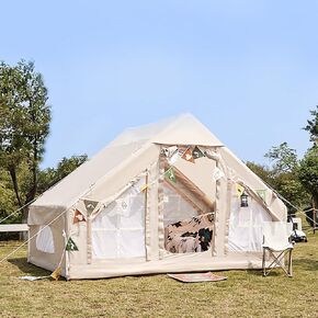 Inflatable Tents for Camping, Blow Up Tent with Hand Pump for 2-6 Person, Easy Setup 4 Seasons Waterproof Windproof Outdoor Oxford Cabin Tent House with Mesh Windows & Doors for Friend Family Travel