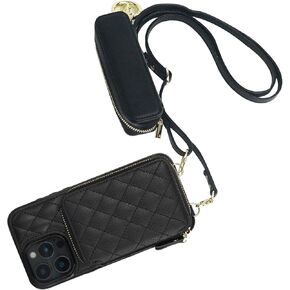 Bocasal A Crossbody Wallet Action for iPhone 16 Pro Max + A Leather Lipstick Case Holder