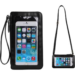 Small Crossbody Shoulder Bag Touch Screen Phone Pouch Case Leather Wristlets Clutch Wallet Purse for iPhone 16 15 14 13 Pro 12 Mini 11 Xr Se Galaxy S25 S24 S23 S22 Plus S21 Fe S20 A15 A25 A35 (Black)