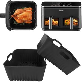 2PCS Silicone Air Fryer Liner Accessories for COSORI Dual Air Fryer, 9Qt 10-in-1 Dual AirFryer, Reusable Double Baskets Silicone Airfryer Liners for COSORI 8.5L CAF-R901-AUS