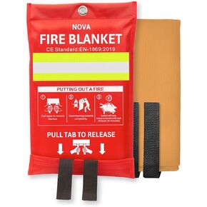 NOVA Premium Fire Blanket with Reflective Strip - Reusable 40"x40" Silicone-Coated Fiberglass | Emergency Fire Suppression for Kitchen, Home, Car | 1800°F Heat Resistant