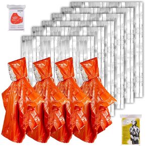 Fenghome 6+4pcs البطانيات الحرارية في حالات الطوارئ ومجموعة من المعطفات المطر - مخيمات شاقة في Mylar Space أدوات البقاء على قيد الحياة من معدات المشي لمسافات طويلة للرقابة واللوازم في الهواء الطلق للهواء الطلق في الهواء الطلق
