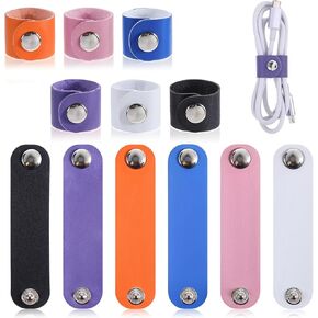 12 Pcs Leather Cable Straps Reusable Cord Organizer Colorful Cord Wraps for Charging Cord PU Leather Cord Keeper Multipurpose Cable Ties Earphone Cord Holder Travel Cord Organizer with Snap