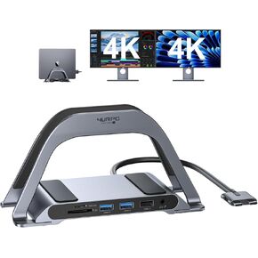 MacBook Pro Docking Station Dual Monitor 4K@60Hz HDMI, USB C Docking Station Vertical 100W Power Adapter for MacBook Pro/Air with USB 3.0, SD&microSD,Ethernet, Audio