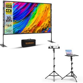 Projector Screen and Stand, Towond 120 inch Outdoor Projector Screen TOWOND Projector Stand Tripod Projector Mount,Portable Laptop Tripod Stand Adjustable Height 24 to 68 Inch