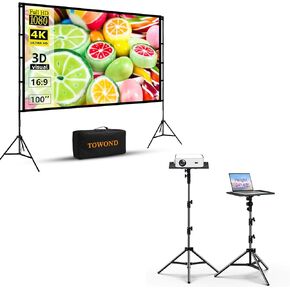 TOWOND Projector Screen with Stand 100 Inch, Projector Stand Tripod Projector Mount Adjustable Height 24 to 68 for DJ Equipment