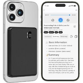 AI Voice Recorder with Transcription & Summarization: 1536Kbps Recording Device with App Control Support 59 Languages, 64GB (400H Storage), 55H Battery Life, Perfect for Lectures, Meetings, Interview