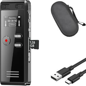 128GB Digital Voice Recorders with EVA Zipper Carrying Hard Case Cover & USB C Charging Cable