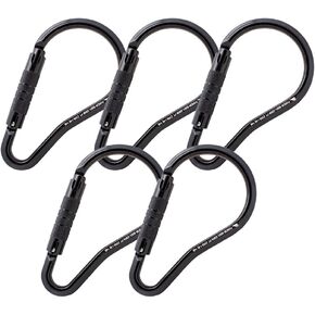 Fusion Climb 9" Auto Locking Carabiner 23KN (5-Pack) Prima - Professional Large Carabiner - Heavy Duty Steel Carabiner - Ladder Hook Carabiner for Rock Climbing, Rappelling - UIAA ANSI Compliant