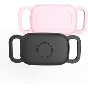 [2 Pack] Dog Collar Holder for Tile Pro 2024 Tracker, Waterproof Silicone case for Tile Life360 pro, Durable Flexible Scratch Resistant Cover Finder for pet cat Necklace Accessories(Black/Pink)