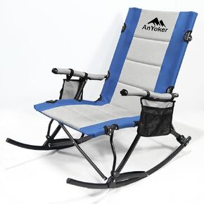 Oversized Rocking Camping Chair, Compact Padded Seat, Including Side Pocket Cup Holder and Pack Bag, Portable Foldable Recliner, Patio Lawn Garden QL (Rocking-Upgraded, Black)