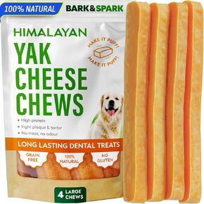 BARK&SPARK Yak Cheese Dog Chews - Single Large Peace for Large Dogs - 3.1 Ounce - Cheese