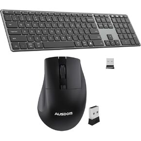 AUSDOM Wireless Bluetooth Keyboard Full Size + Wireless Ergonomic Mouse with 2.4G USB Mini Receiver, Cordless Computer Keyboard and Mice for Computer/Mac/Windows