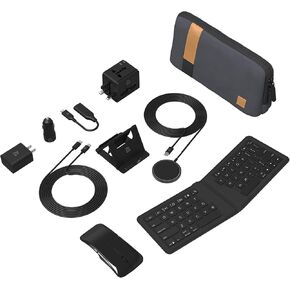ZAGG Desktop Essentials International Travel Kit - International Power Adapter, Foldable Bluetooth Keyboard, Mouse, Wireless Charger, USB C Charging Cable, HDMI, Car Charger, 20W USB C Charging Block