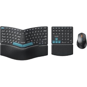 ProtoArc Ergonomic Keyboard Mouse, EKM04 2.4GHz Wireless Ergo Keyboard Mouse Combo, Separate Numeric Keypad, Split Design, Wrist Rest, Rechargeable, for Desktop, PC, Laptop, Windows - Green Space Key