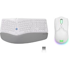 DeLUX Wireless Ergonomic Keyboard GM901D and Gaming Mouse M800PRO3370 White