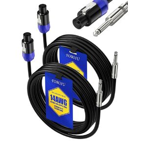 2Pack 15 ft Speakon to Speakon Cables, Professional 14 AWG Audio Cord DJ Male Speaker Cable Wire with Twist Lock, for Audio Amplifier
