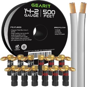 GearIT 500ft 14ga Speaker Wire & 12 Rt Angle Banana